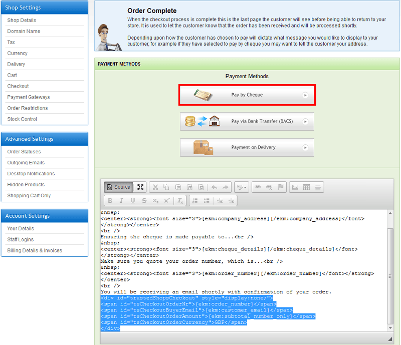 ekmPowershop Trustbadge code integration ekmPowershop Trustbadge code integration